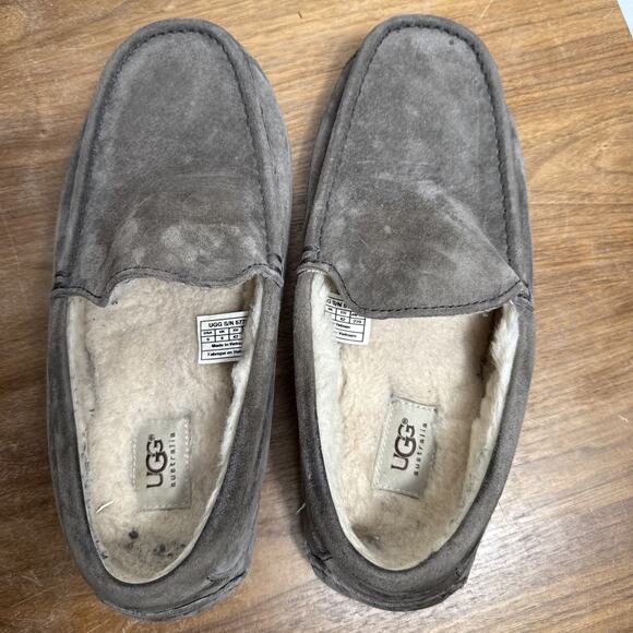 Ugg Men's Ascot Suede Slippers Size 9 EU 42 Gray Leather Shearling Lining GUC - Picture 8 of 14